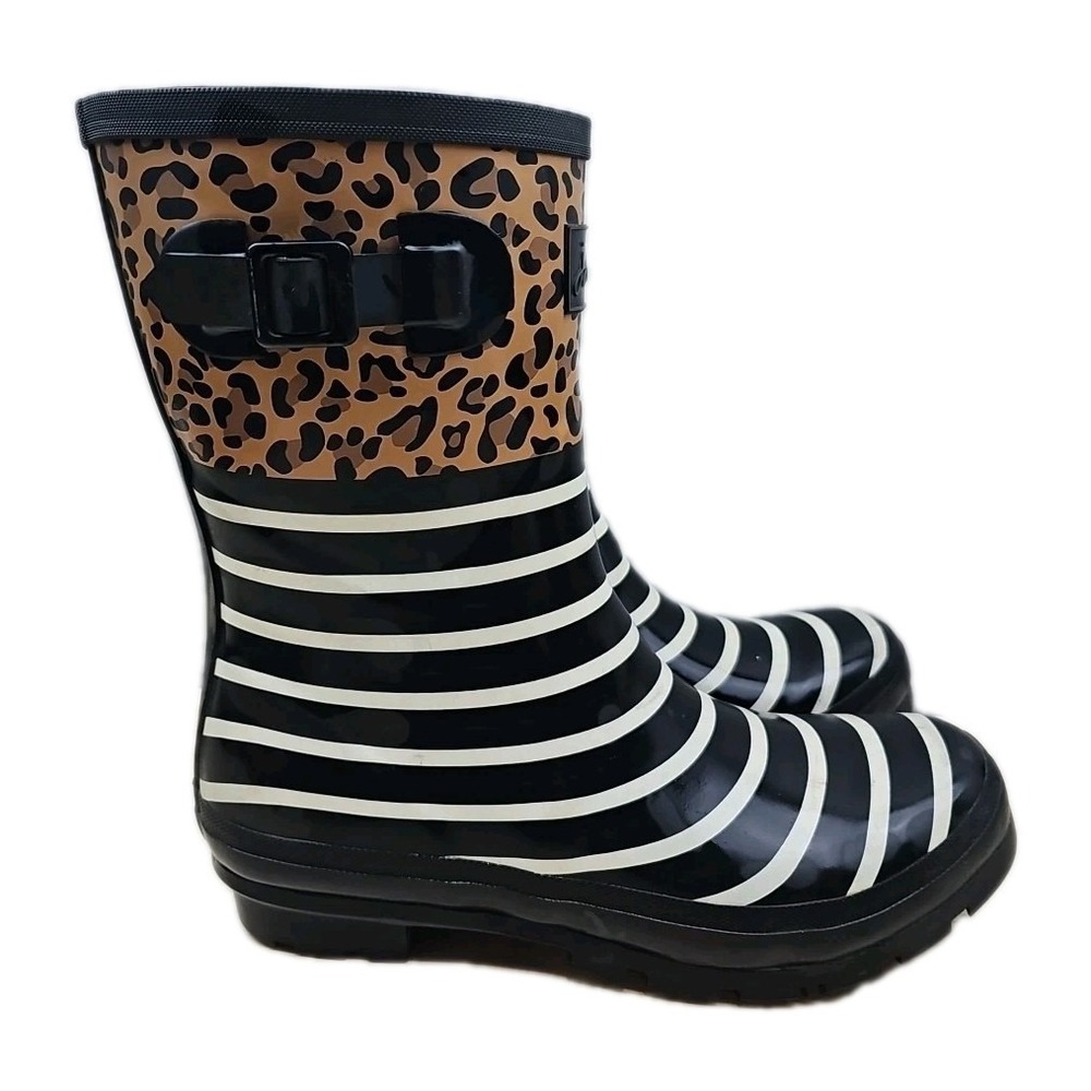 Joules Molly Welly Leopard Print Tan Rain Boots‎ Women's 11 Mid High V02660